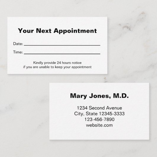 Professional Medical Office Appointment Reminder 予約カード (正面/裏面)