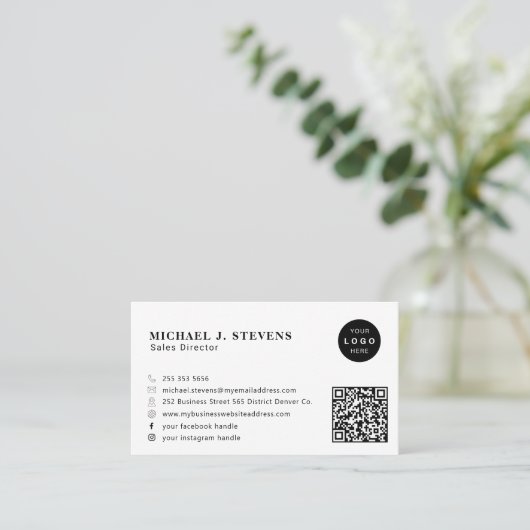 Professional minimalist company logo QR code white 名刺 (スタンド正面)