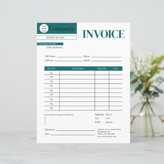 Professional Minimalist Teal Business Paper Sheet (スタンド正面)