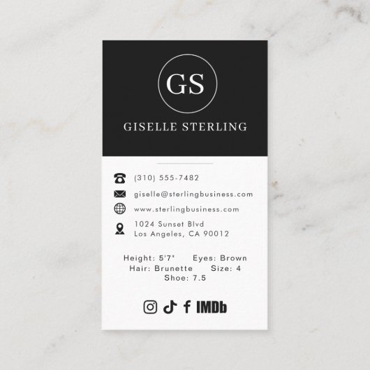 Professional Model Actor Photo Black White 名刺 (裏面)