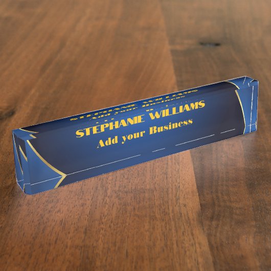 Professional Modern Blue Gold Office Name Title デスクネームプレート (側面)