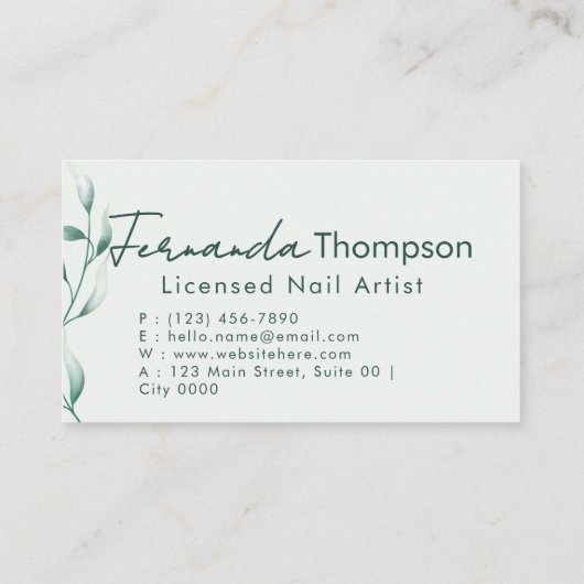 Professional Modern Botanical Nail Art Watercolor 名刺 (裏面)