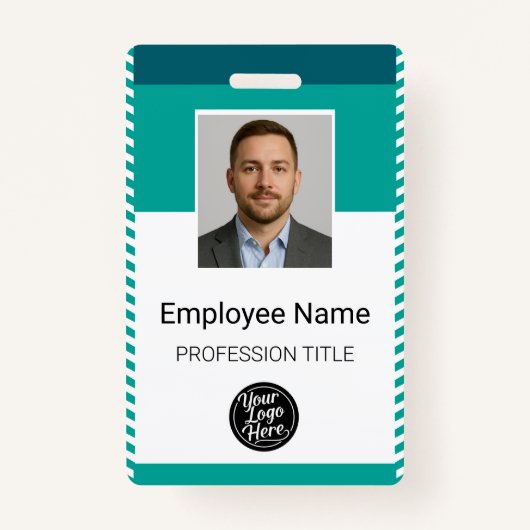 Professional Modern Geometric Teal Stripes Staff バッジ (正面)