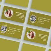 Professional Modern Green Photo QR Code 名刺