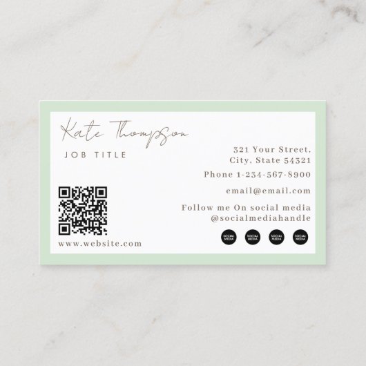 Professional Modern Light Green Minimalist QR Code 名刺 (裏面)