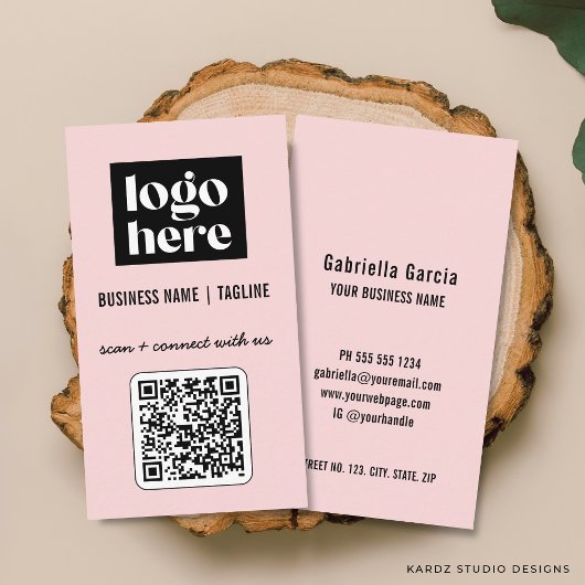 Professional Modern Pink QR Code Logo 名刺