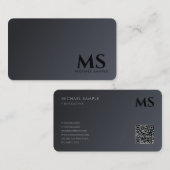 Professional Modern QR Code Elegant Black Monogram 名刺 (正面/裏面)