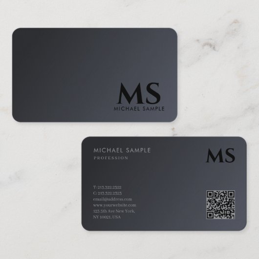Professional Modern QR Code Elegant Black Monogram 名刺 (正面/裏面)