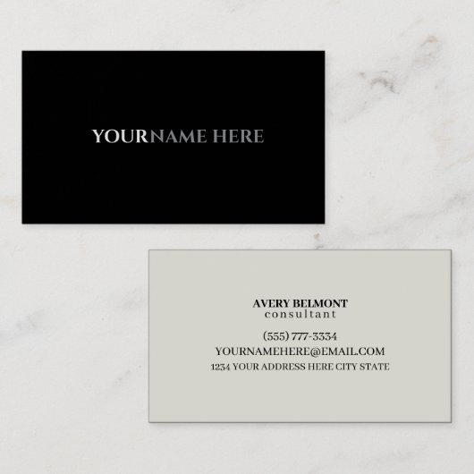 Professional Modern Simple Black Minimalist Busine 名刺 (正面/裏面)