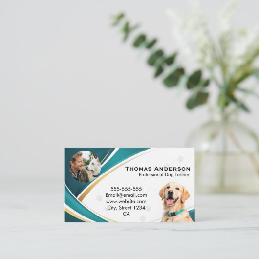 Professional Modern Teal & Gold Dog Trainer Custom 名刺 (スタンド正面)