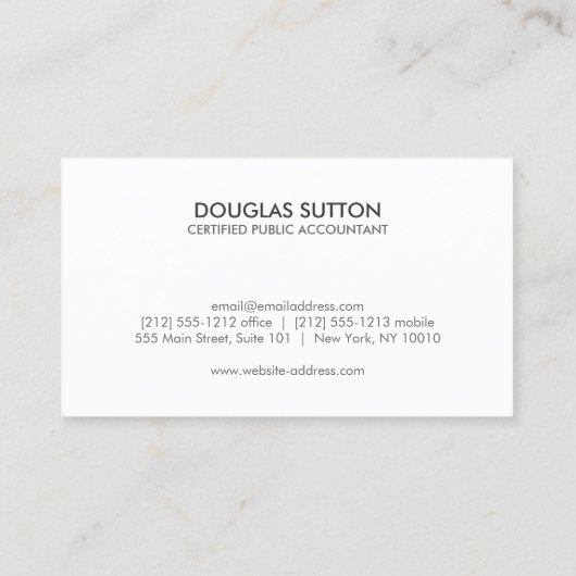 Professional Monogram Accountant CPA White 名刺 (裏面)