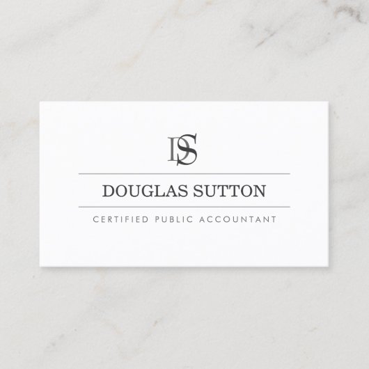 Professional Monogram Accountant CPA White 名刺 (正面)