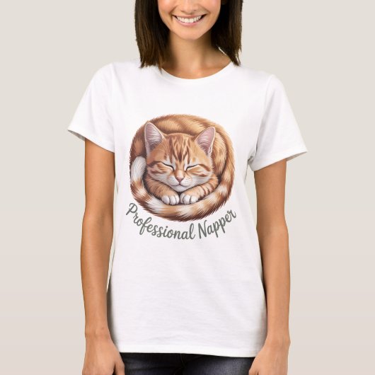 Professional Napper Cute Sleeping Orange Cat | Fun Tシャツ (正面)