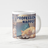 Professional Napper Funny Cat Mug | Cozy Lazy Morn ジャンボコーヒーマグカップ (正面右)