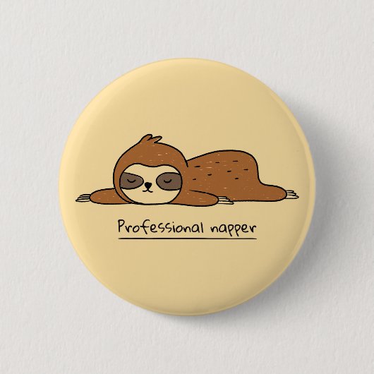 Professional Napper Sloth Pinback Button 缶バッジ (正面)
