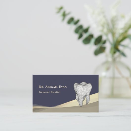 Professional Navy Blue Gold 3D Tooth Icon Dentist 名刺 (スタンド正面)