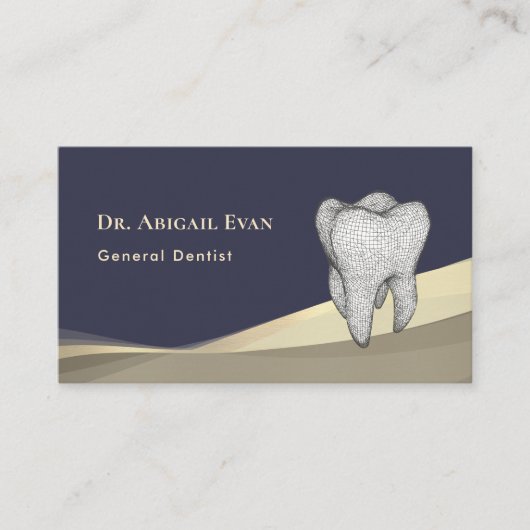 Professional Navy Blue Gold 3D Tooth Icon Dentist 名刺 (正面)