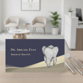 Professional Navy Blue Gold 3D Tooth Icon Dentist 名刺
