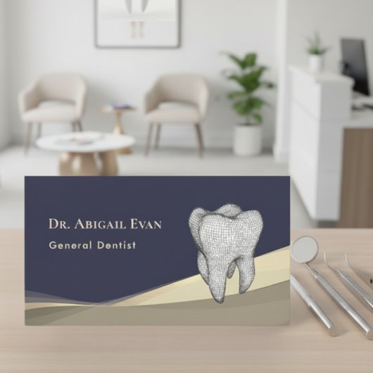 Professional Navy Blue Gold 3D Tooth Icon Dentist 名刺