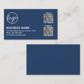 Professional Navy Blue Logo QR Code Modern 名刺 (正面/裏面)