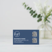 Professional Navy Blue Logo QR Code Modern 名刺 (スタンド正面)