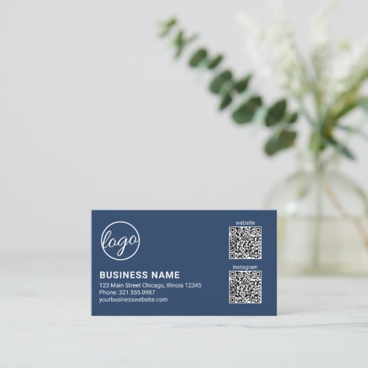 Professional Navy Blue Logo QR Code Modern 名刺 (スタンド正面)