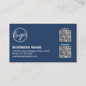 Professional Navy Blue Logo QR Code Modern 名刺 (正面)