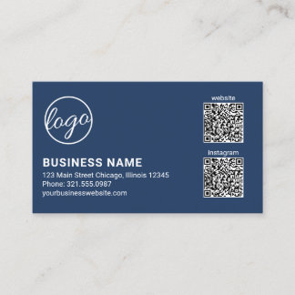Professional Navy Blue Logo QR Code Modern 名刺