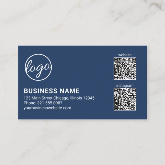 Professional Navy Blue Logo QR Code Modern 名刺 (正面)