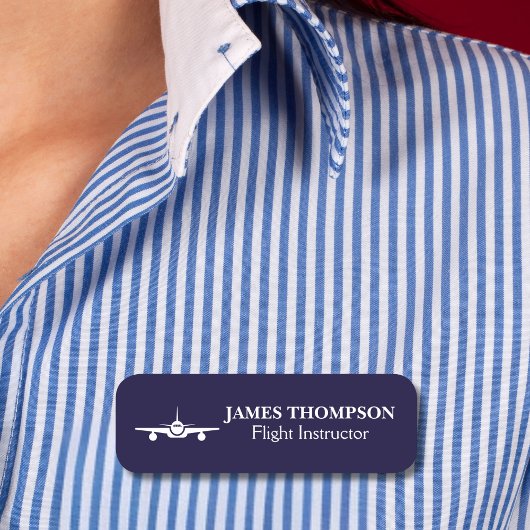 Professional Navy Blue Modern Aviation employee 名札