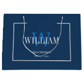 Professional Navy Blue White Groomsmen Minimalist  ラージペーパーバッグ (正面)