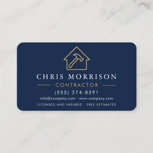 Professional Navy Gold Building Contractor QR code 名刺 (正面)