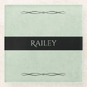 Professional Office Desk Sage Green Monogram ガラスコースター (正面)