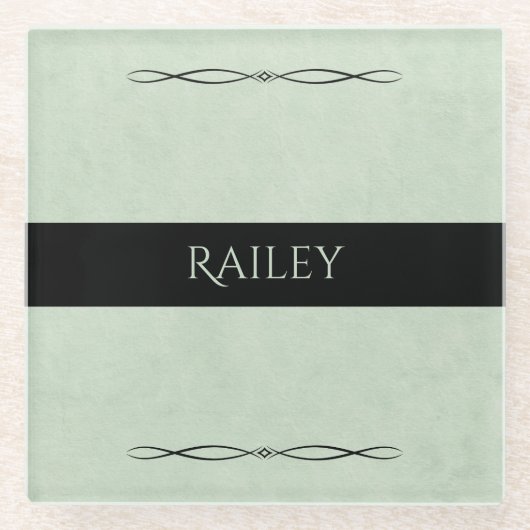 Professional Office Desk Sage Green Monogram ガラスコースター (正面)