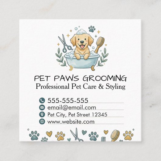 Professional Pet Groomer Square Business Card  スクエア名刺 (正面)