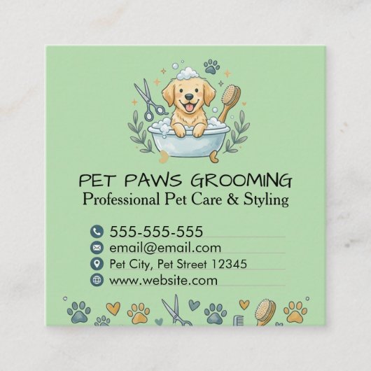 Professional Pet Groomer Square Business Card スクエア名刺 (正面)