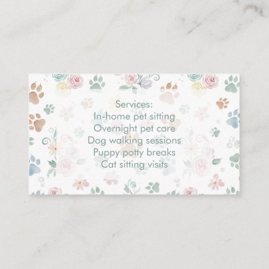 Professional Pet Sitter Customizable Business Card 名刺 (裏面)