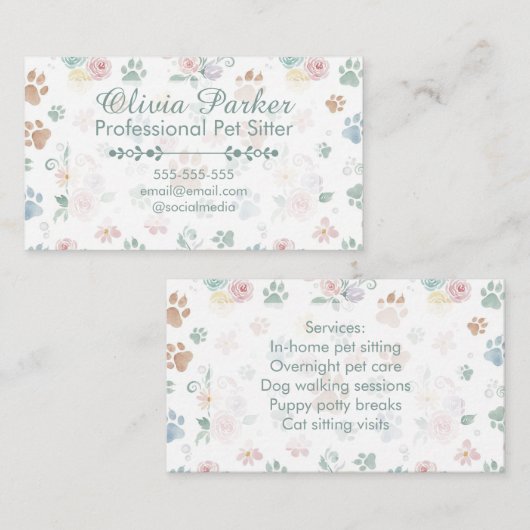 Professional Pet Sitter Customizable Business Card 名刺 (正面/裏面)
