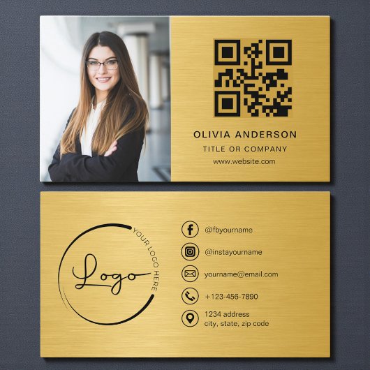 Professional Photo Gold QR Code Social Media 名刺