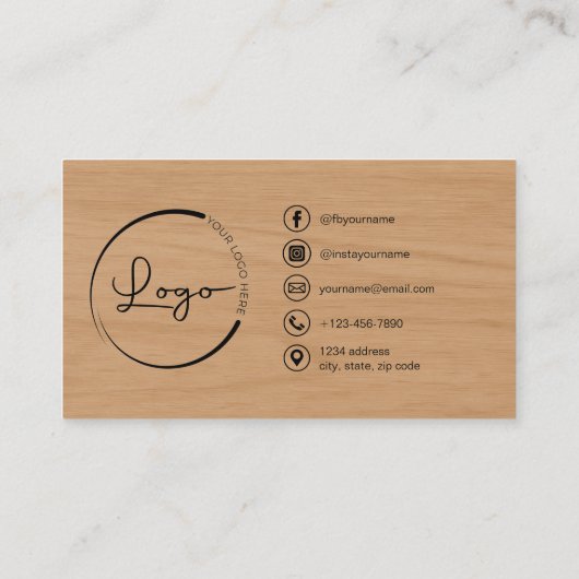 Professional Photo Wood QR Code Social Media 名刺 (裏面)