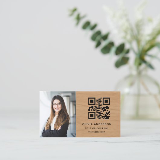 Professional Photo Wood QR Code Social Media 名刺 (スタンド正面)
