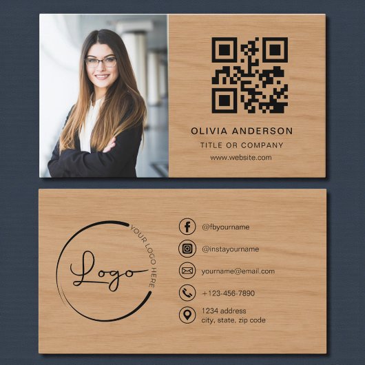 Professional Photo Wood QR Code Social Media 名刺