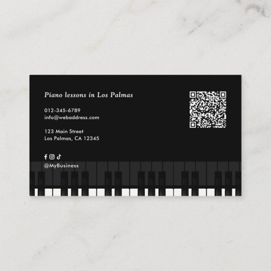 Professional Piano Teacher QR Code & Social Media 名刺 (裏面)