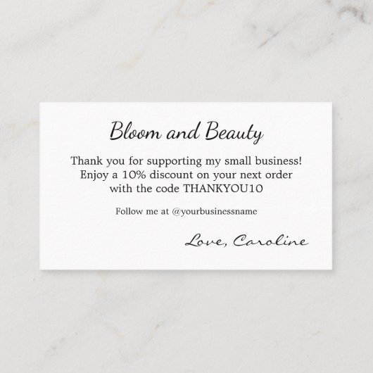 Professional Pink Small Business Thank You 名刺 (裏面)