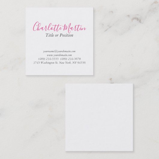 Professional Pink White Manager Consultant Chief スクエア名刺 (正面/裏面)