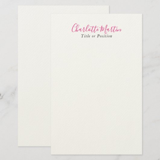 Professional Pink White Manager Consultant Chief 便箋 (正面/裏面)