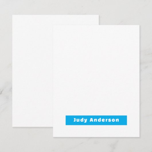 Professional Plain Modern Elegant Name Blue White ノートカード (正面/裏面)