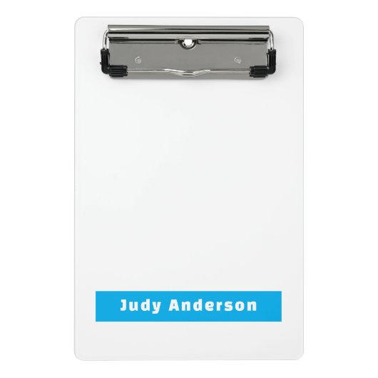 Professional Plain Modern Elegant Name Blue White ミニクリップボード (正面)