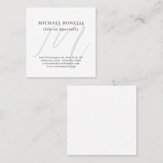 Professional Plain Modern Minimalist Monogrammed スクエア名刺 (正面/裏面)