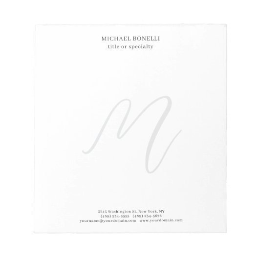 Professional Plain Modern Minimalist Monogrammed ノートパッド (正面)